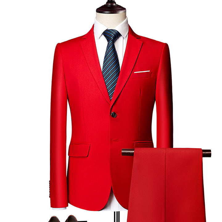 Men's Slim Fit Single-Breasted Suit Set with One-Button Blazer, Slim Suit Pants with Crease and Elastic Stretch Fabric Mune Fashion