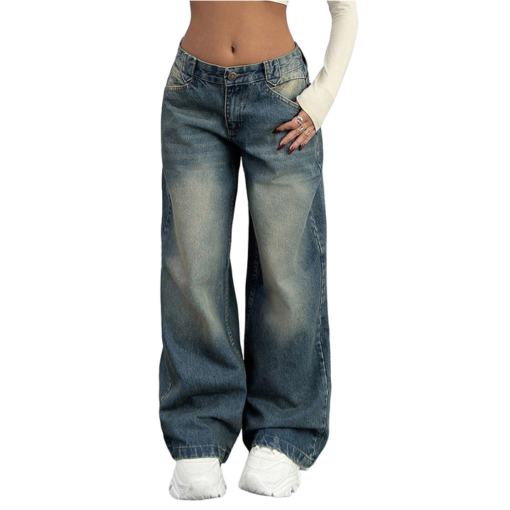 Women's Baggy Jeans with Wide Leg and Vintage Wash Mune Fashion