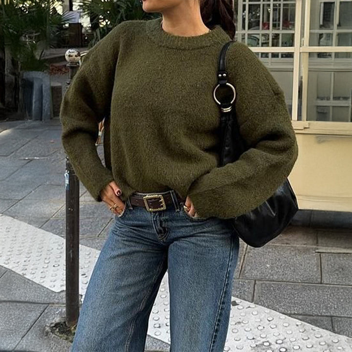 Women's cozy oversized knit pullover with round neckline and voluminous balloon sleeves Mune Fashion