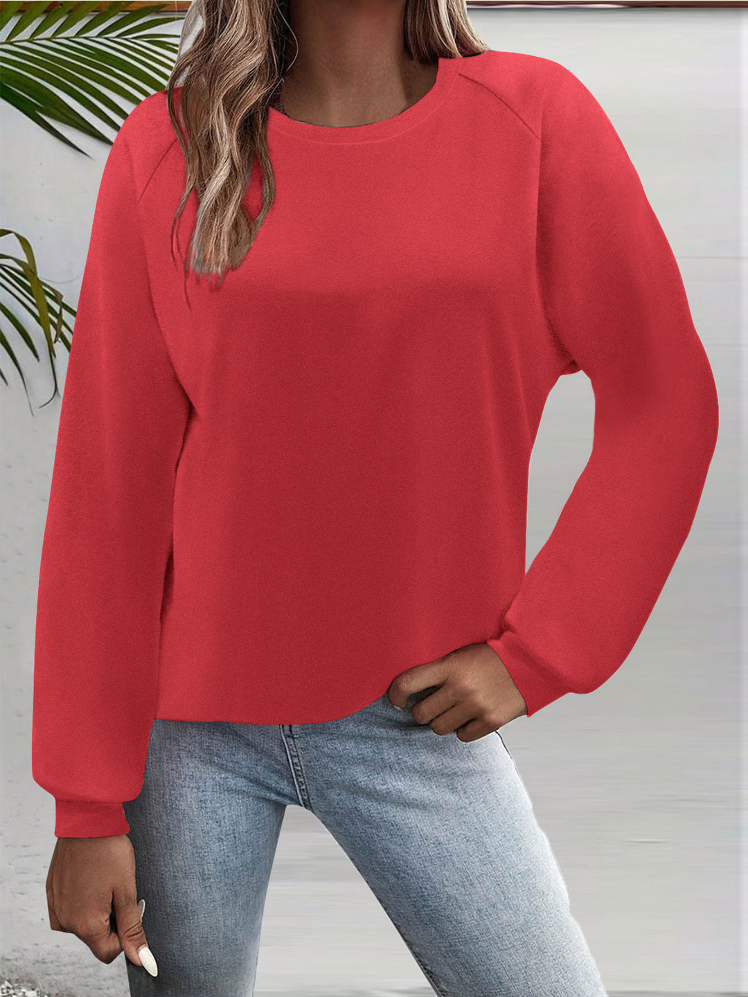 Women's Casual Round Neck Sweatshirt with Raglan Sleeves and Elastic Cuffs Mune Fashion