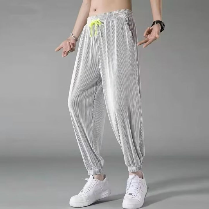 Men's Relaxed Casual Pants with Elastic Waistband and Fashionable Stripe Mune Fashion