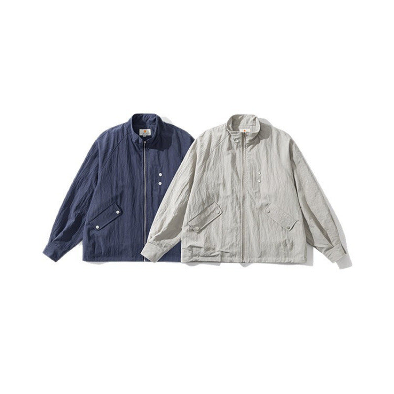 Men's Lightweight Windbreaker with Stand-Up Collar, Raglan Sleeves and Snap Button Pockets Mune Fashion