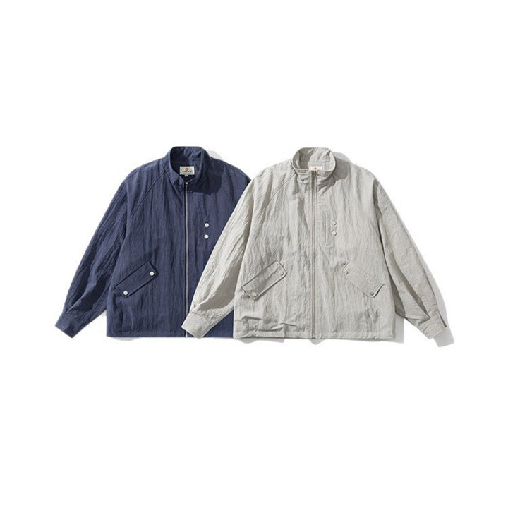 Men's Lightweight Windbreaker with Stand-Up Collar, Raglan Sleeves and Snap Button Pockets Mune Fashion