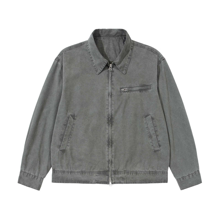 Men's Short Blouson in Vintage-Washed Canvas with Two-Way Zipper Mune Fashion