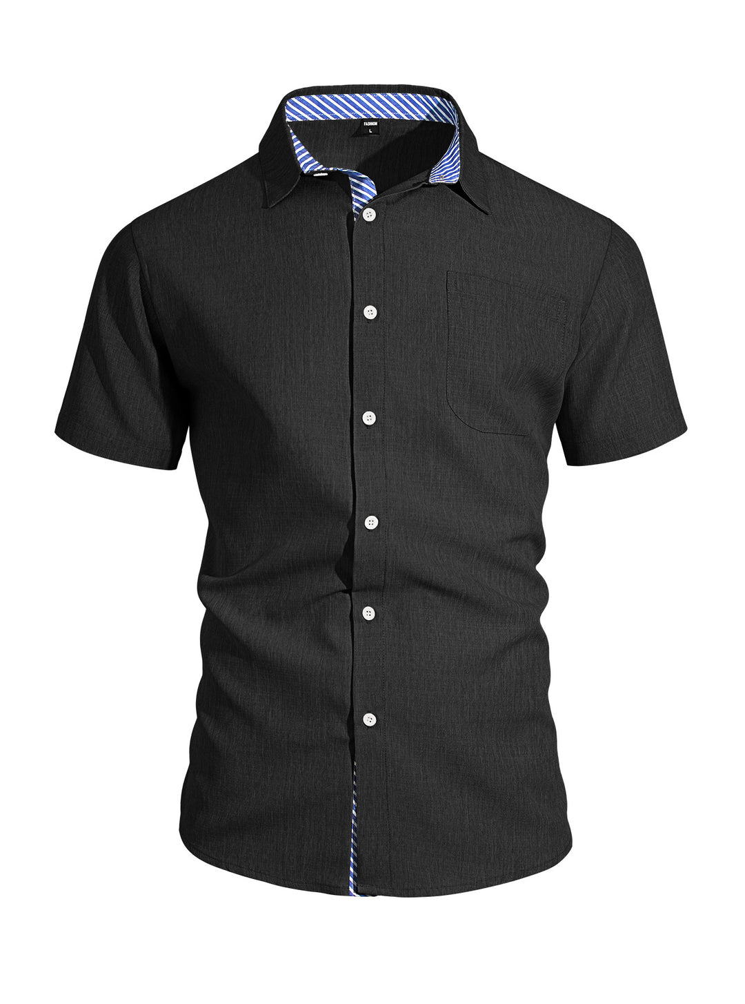 Men's Business Casual Short Sleeve Shirt with Striped Collar Lining and Chest Pocket Mune Fashion
