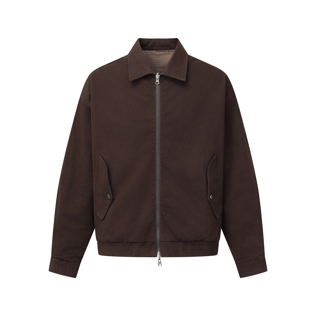 Men's Boxy Canvas Blouson Jacket with Zipper, Flap Pockets and Elastic Hem Mune Fashion
