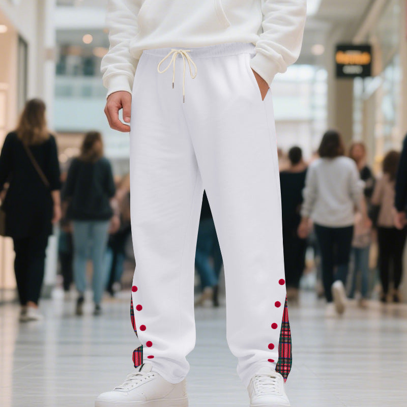 Men's Relaxed-Fit Jogging Pants with Check Side Panel, Snap Button Placket & Drawstring
