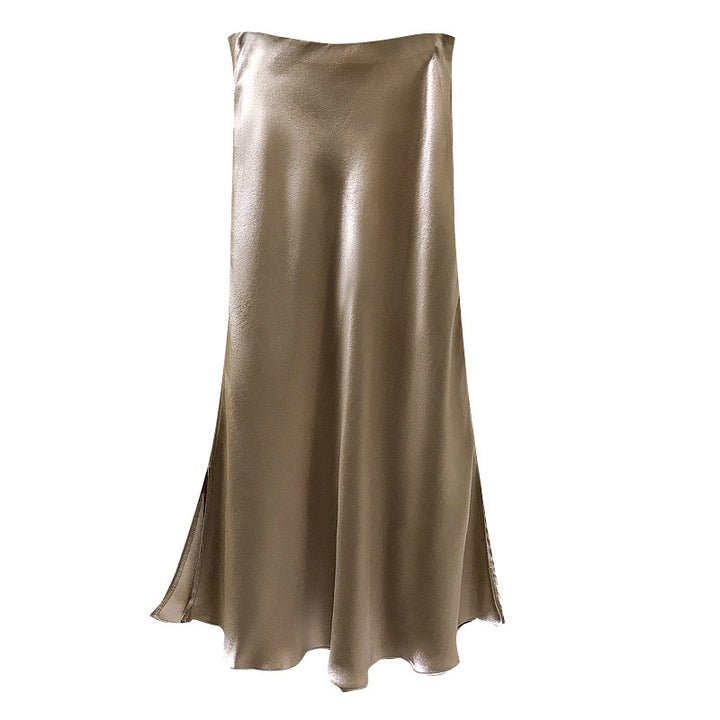 Ladies Elegant Satin Skirt with Asymmetric Slit Mune Fashion