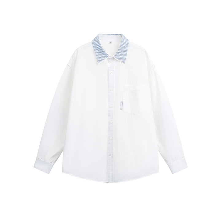 Unisex Oversize Cotton Shirt with Contrasting Check Collar and Chest Pocket Mune Fashion