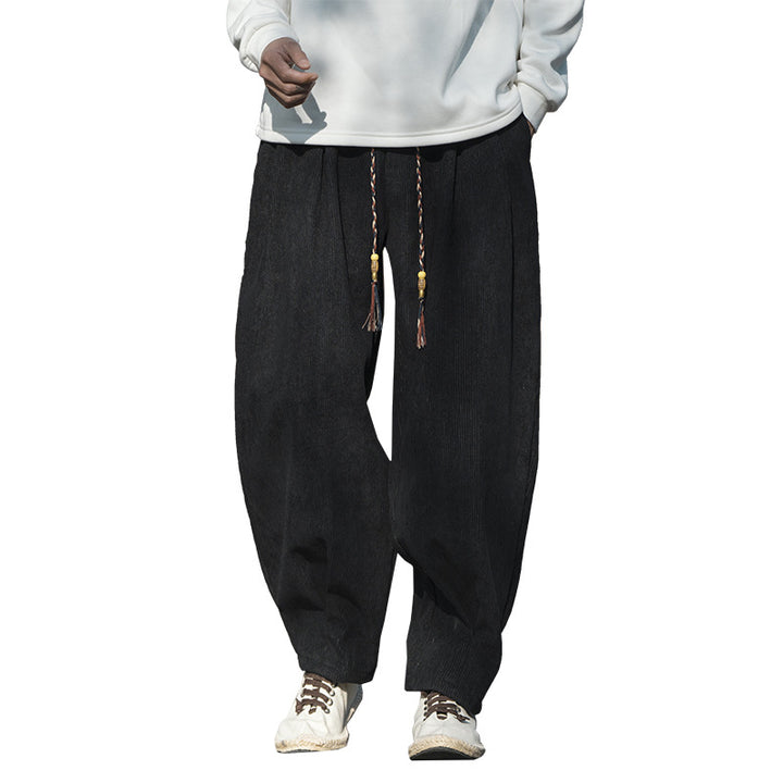 Men's Wide Cut Corduroy Trousers with Drawstring, Pleats and Relaxed Fit Mune Fashion