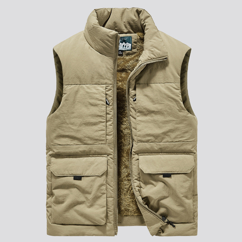 Men's Padded Sleeveless Utility Quilted Vest with Teddy Lining and Large Flap Pockets Mune Fashion
