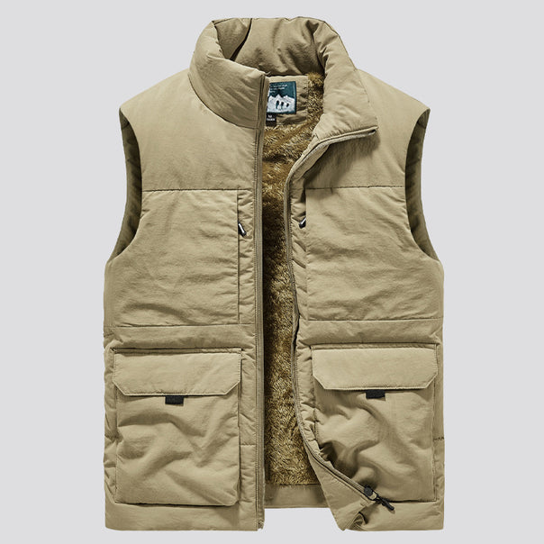 Men's Padded Sleeveless Utility Quilted Vest with Teddy Lining and Large Flap Pockets Mune Fashion