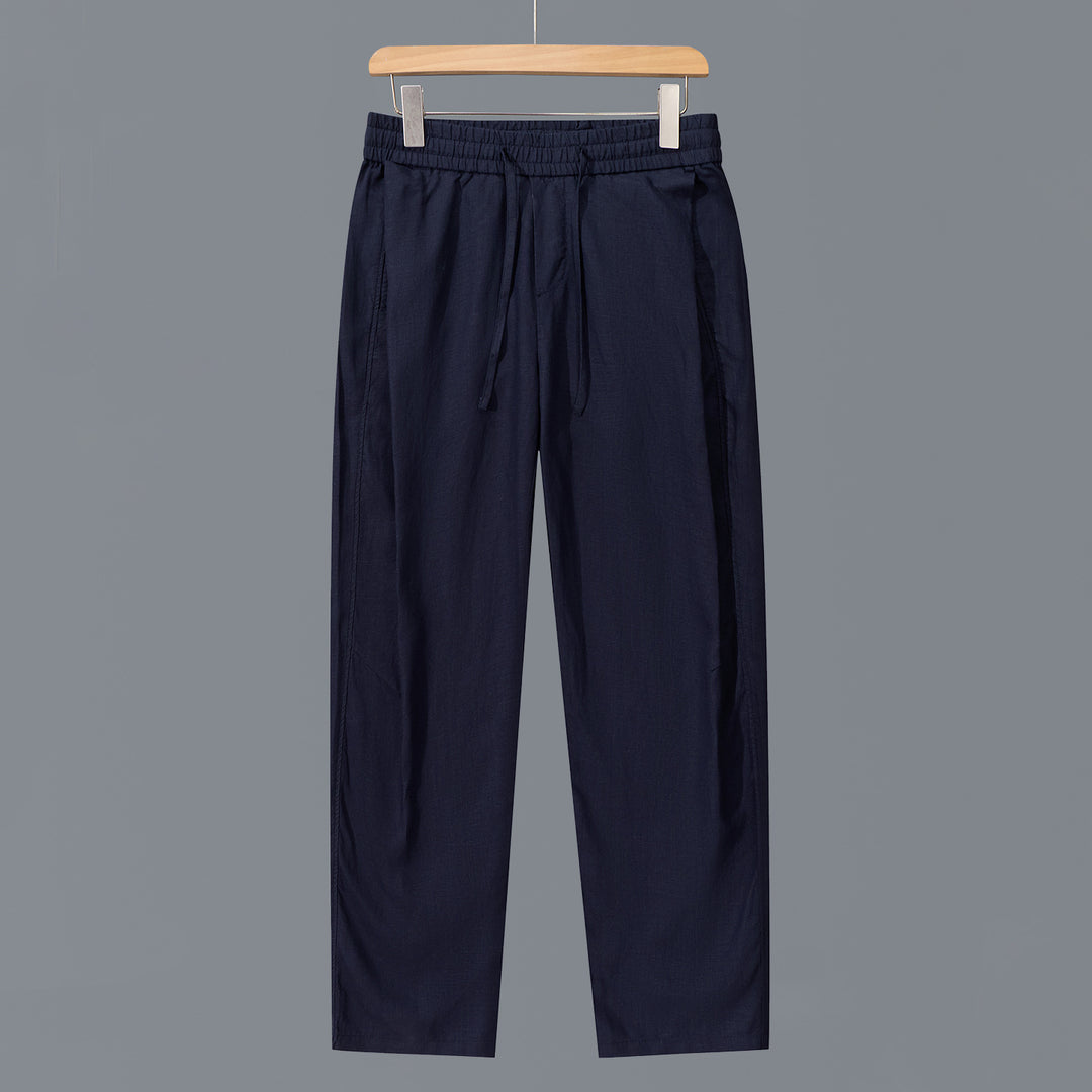 Men's linen-cotton pants with elastic waistband and drawstring Mune Fashion