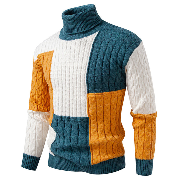 Men's structured turtleneck sweater with color block cable knit Mune Fashion