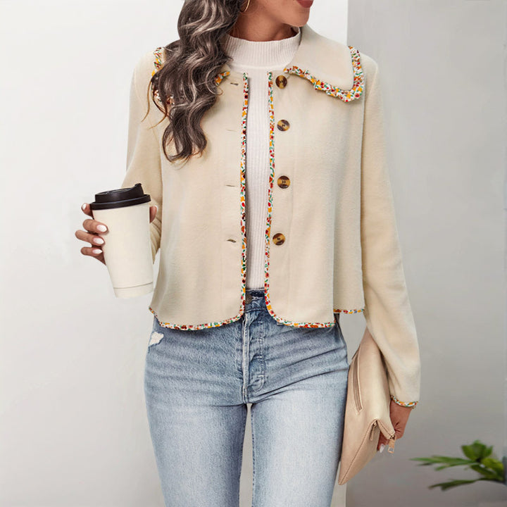 Ladies Elegant Short Jacket with Floral Collar Mune Fashion