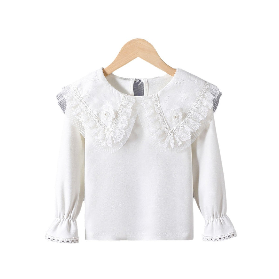 Girls blouse with lavish lace collar and delicate appliqués Mune Fashion
