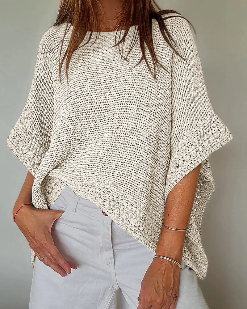 Women's Light Oversized Knit Poncho with Crochet Edge Drune