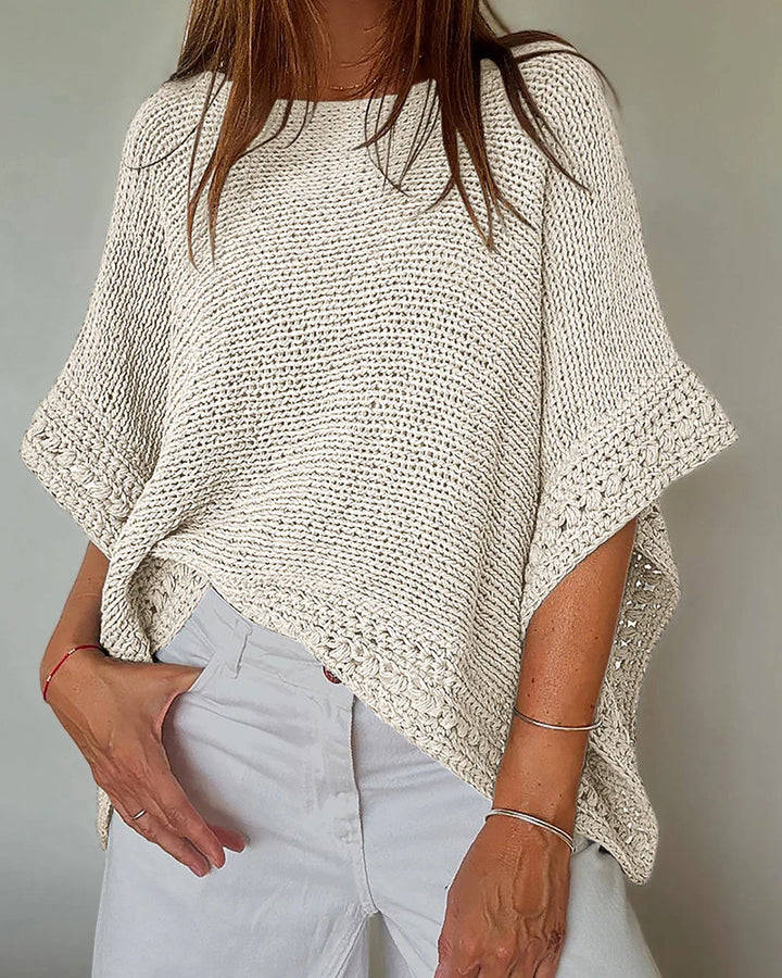 Women's Light Oversized Knit Poncho with Crochet Edge Drune