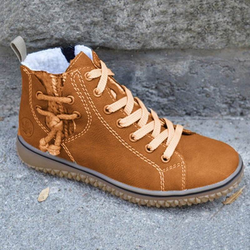 Women High-Top Sneaker-Boot with Side Zipper, Decorative Ankle Strap and Textured Rubber Sole Mune Fashion