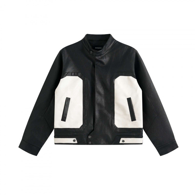Unisex Boxy-Leather Look Bomber Jacket with contrasting front pockets and stand-up collar Mune Fashion