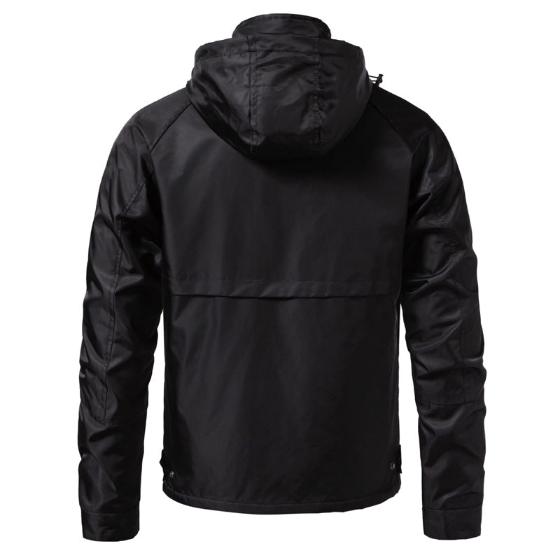 Men's Water-Repellent Hooded Jacket in Utility Style with Snap Button Placket and Flap Pockets Mune Fashion