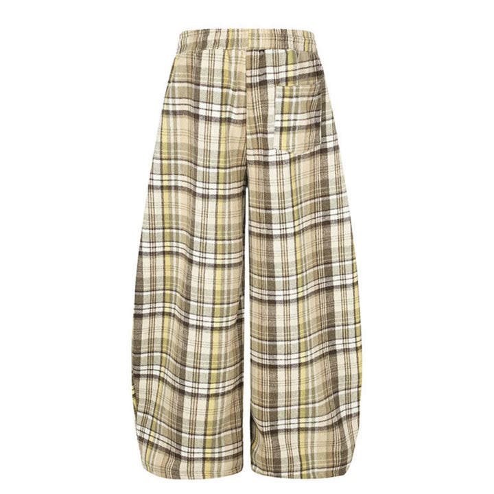 Women's Wide Check Palazzo Lounge Pants with High Comfort Waistband and Hem Drawstring