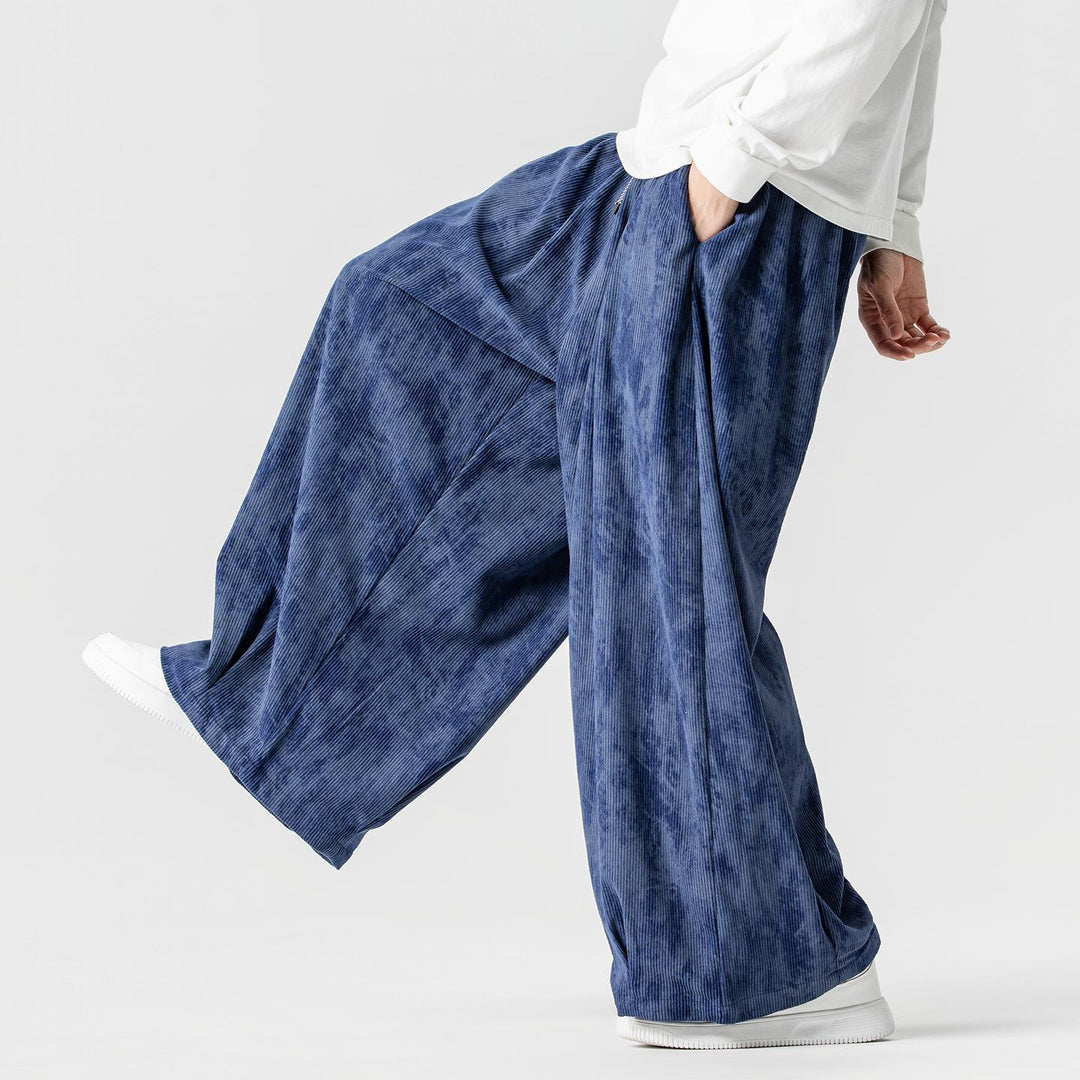Men's Loose Cord Lounge Pants with Pleats, Elastic Waistband, and Balloon Leg Cut Mune Fashion
