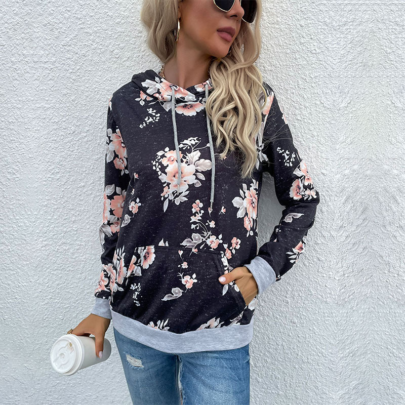 Women Casual Hoodie with Floral Pattern Mune Fashion
