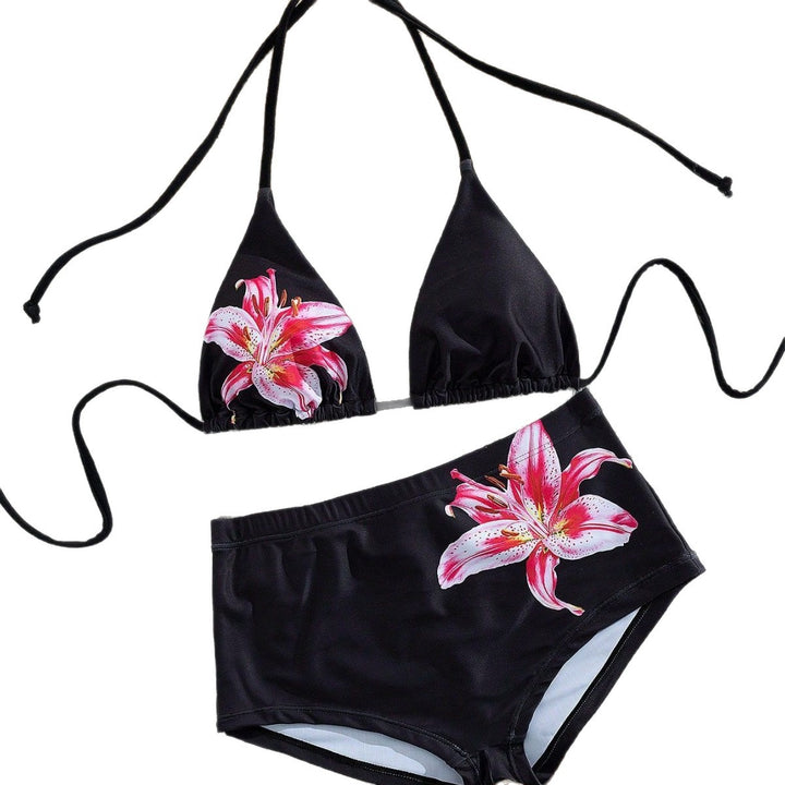 Women High-Cut Bikini with Striped Design and Floral Accents Mune Fashion
