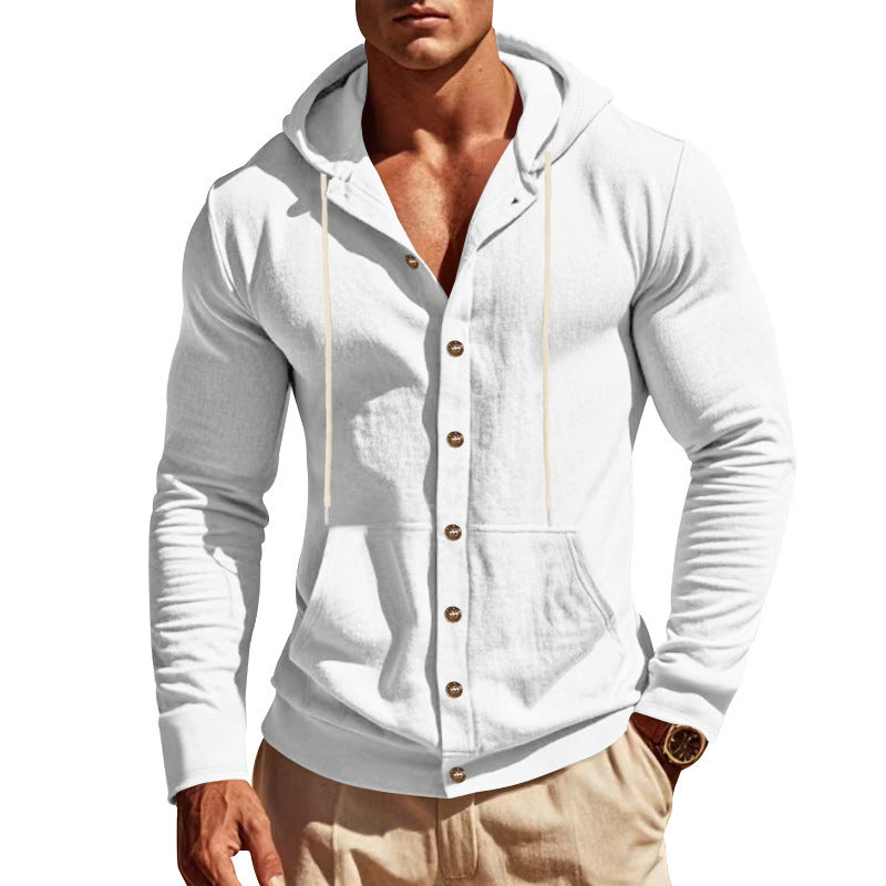 Men's slim-fit hoodie cardigan with full button placket, mounted kangaroo pocket, and lightweight structured knit Mune Fashion