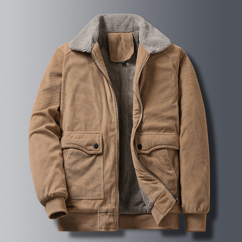 Men's cord jacket in worker style with sherpa lining, zipper and ribbed cuffs Mune Fashion
