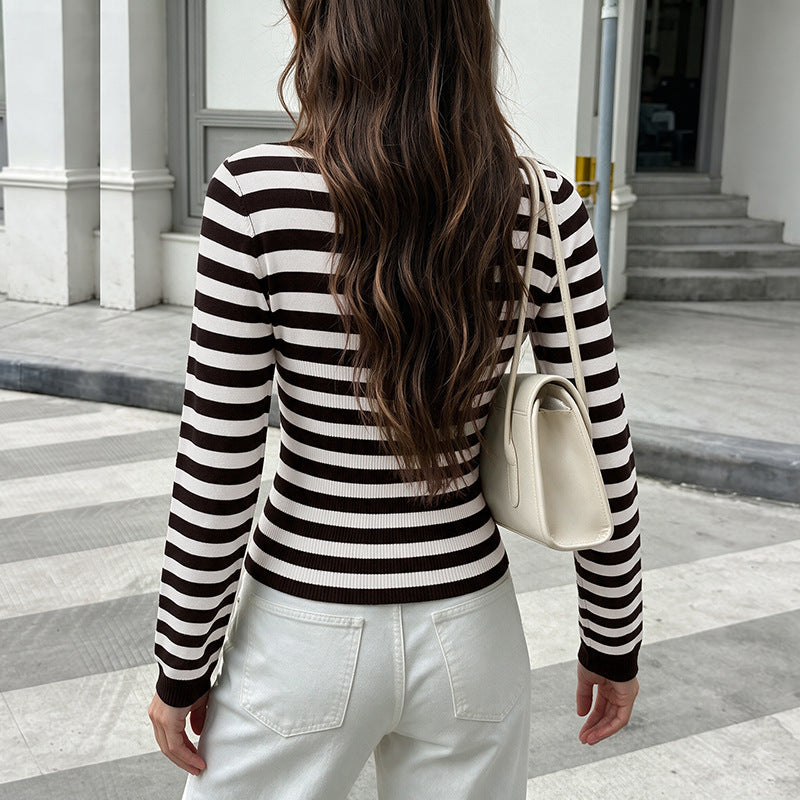Women's Casual Long Sleeve Sweater in Modern Striped Look Mune Fashion