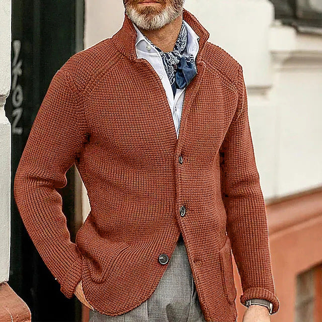 Men's cardigan with stand-up collar and textured knit Mune Fashion
