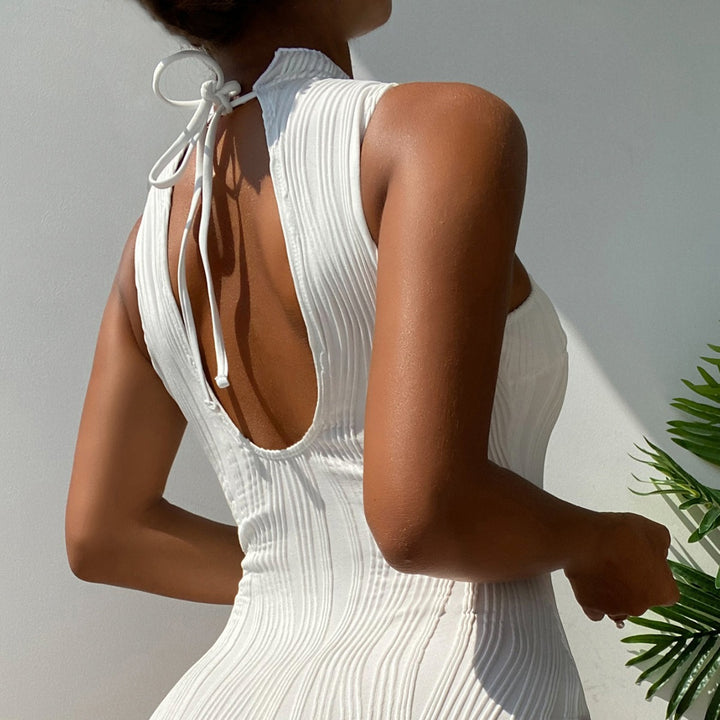 Women's Elegant High Neck Swimsuit with Fine Rib Details Mune Fashion