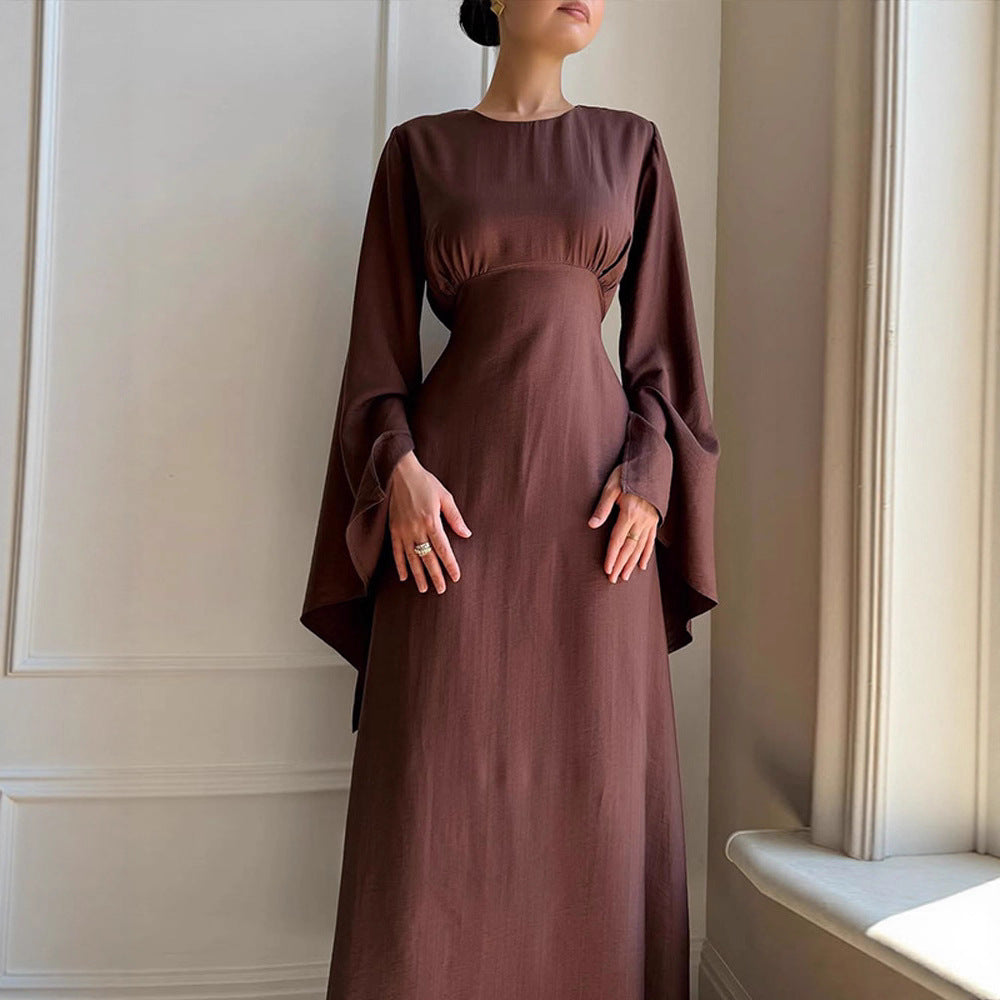 Ladies maxi dress with flared trumpet sleeves and fitted empire silhouette Mune Fashion