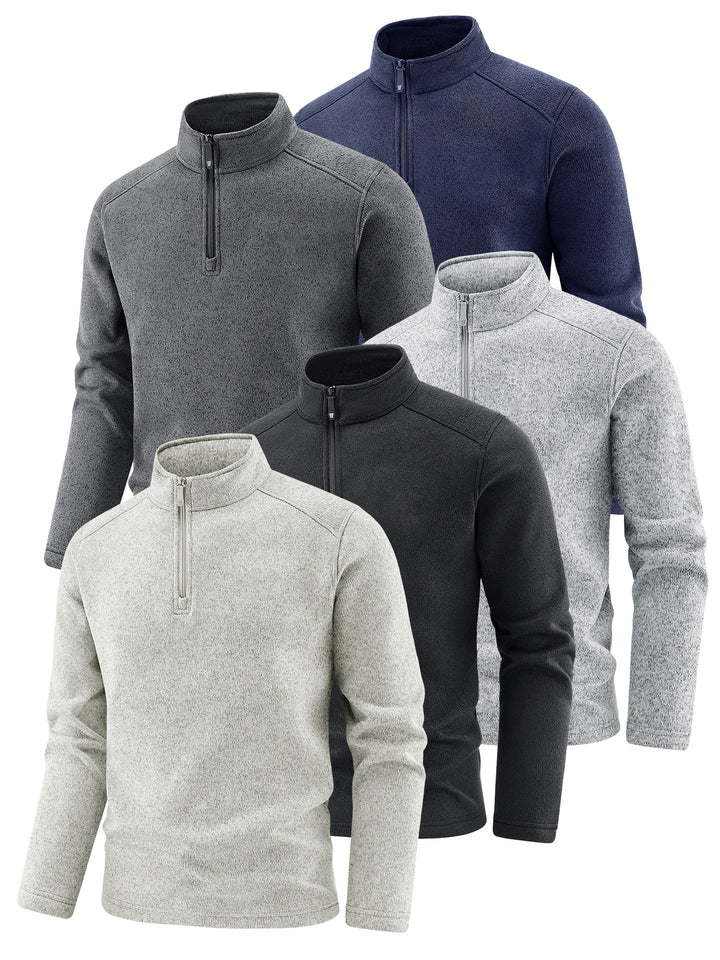 Men's Thermal Knit Fleece Pullover with Half Zip and Stand-up Collar Mune Fashion