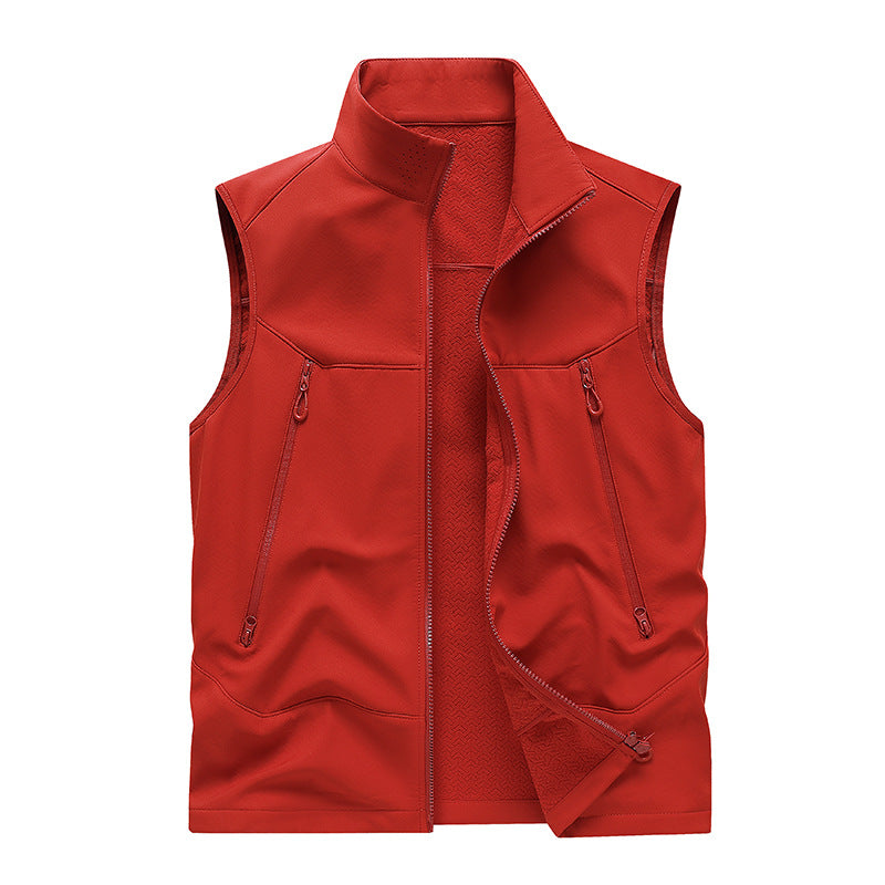 Men's Water-Repellent Softshell Vest with Stand-Up Collar, Zipper Pockets & Breathable Lining Mune Fashion