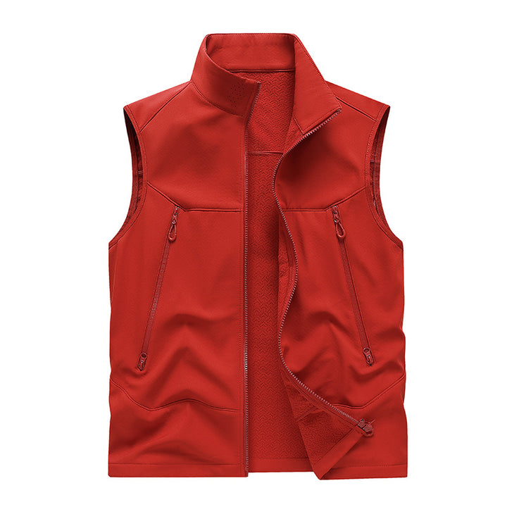 Men's Water-Repellent Softshell Vest with Stand-Up Collar, Zipper Pockets & Breathable Lining Mune Fashion