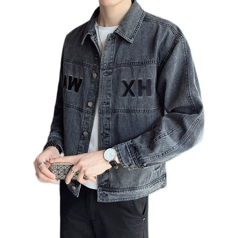 Men's Casual Denim Jacket with Fashionable Applications Mune Fashion