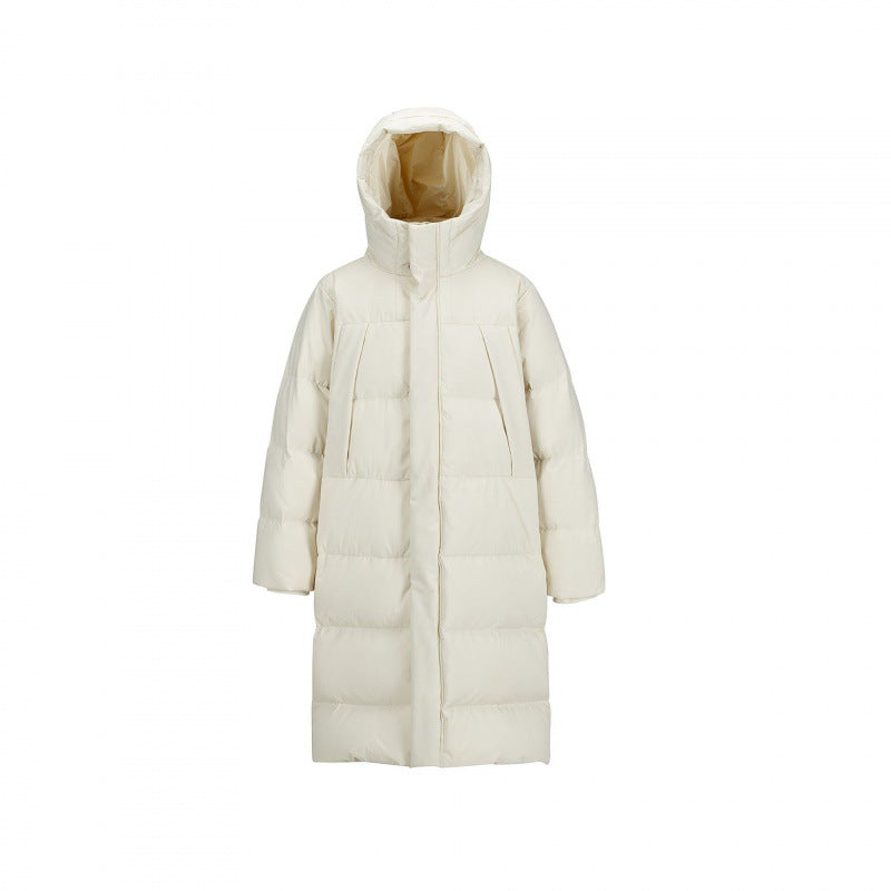 Women Longer quilted down coat with high hood and concealed zipper placket Mune Fashion