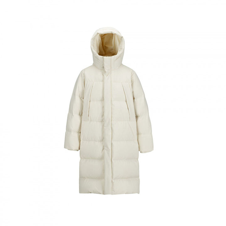 Women Longer quilted down coat with high hood and concealed zipper placket Mune Fashion