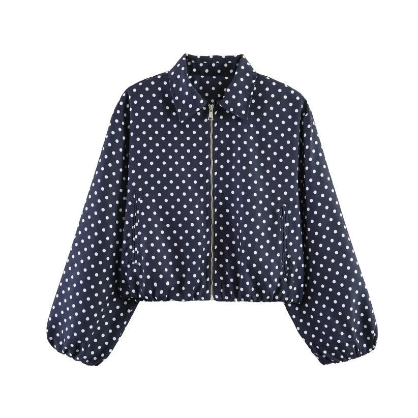 Women Shortened Bomber Jacket in Harrington Style with Balloon Sleeves and Elastic Hem Mune Fashion