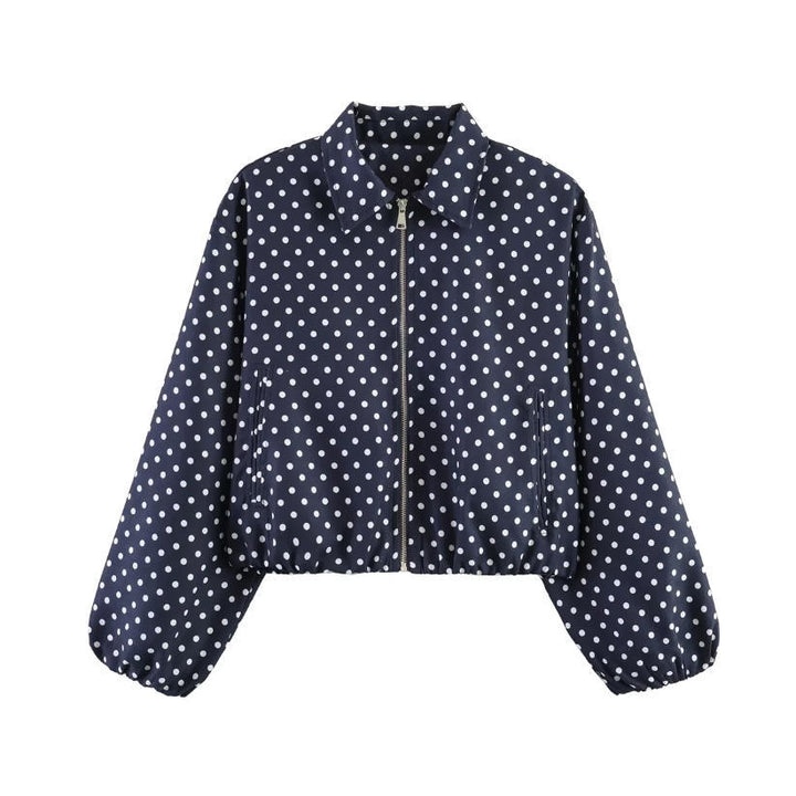 Women Shortened Bomber Jacket in Harrington Style with Balloon Sleeves and Elastic Hem Mune Fashion