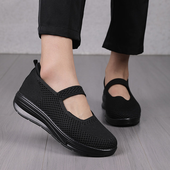 Women's knitted Mary Jane comfort slippers with elastic strap and cushioned outsole Mune Fashion