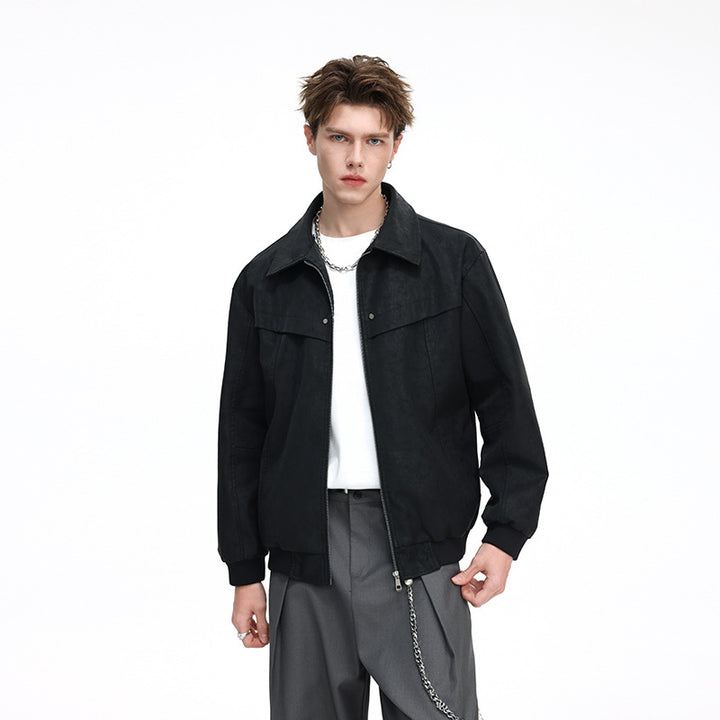 Men's Lightweight Harrington Jacket in Overshirt Style with Ribbed Cuffs Mune Fashion
