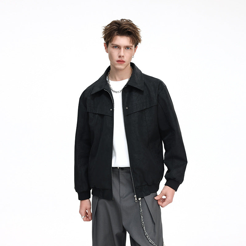 Men's bomber jacket in Harrington style with ribbed hem and concealed zipper Mune Fashion