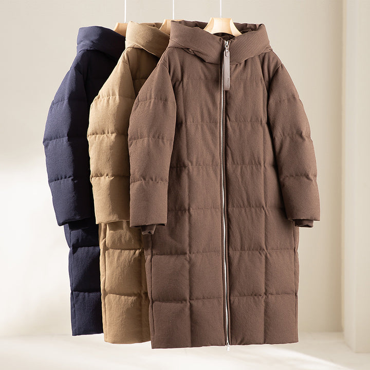 Women Long Cut Padded Stand Collar Coat with Two-Way Zipper Mune Fashion