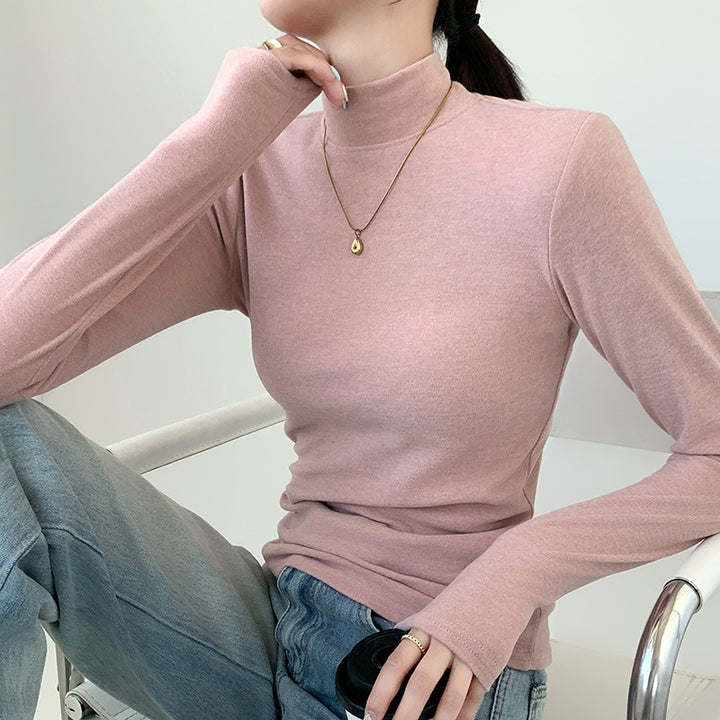 Women's Elegant Long Sleeve Shirt with High Collar Mune Fashion