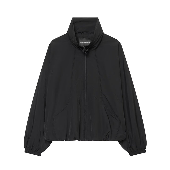 Women's Oversize Bomber Jacket in Cropped Style with High Funnel Neck Mune Fashion