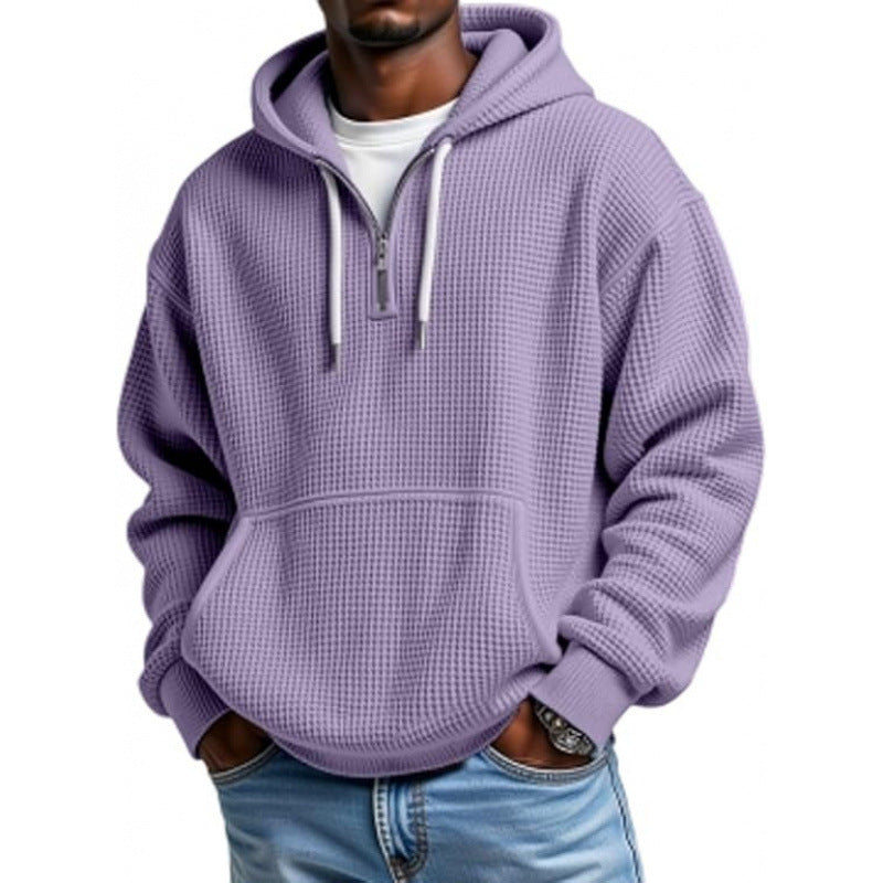 Men's Fashionable Hooded Sweater with Waffle Texture Mune Fashion